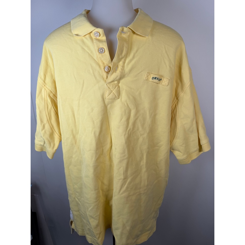 Orvis Mens Large Yellow Short Sleeve Cotton Pique Polo Shirt Classic Fit
